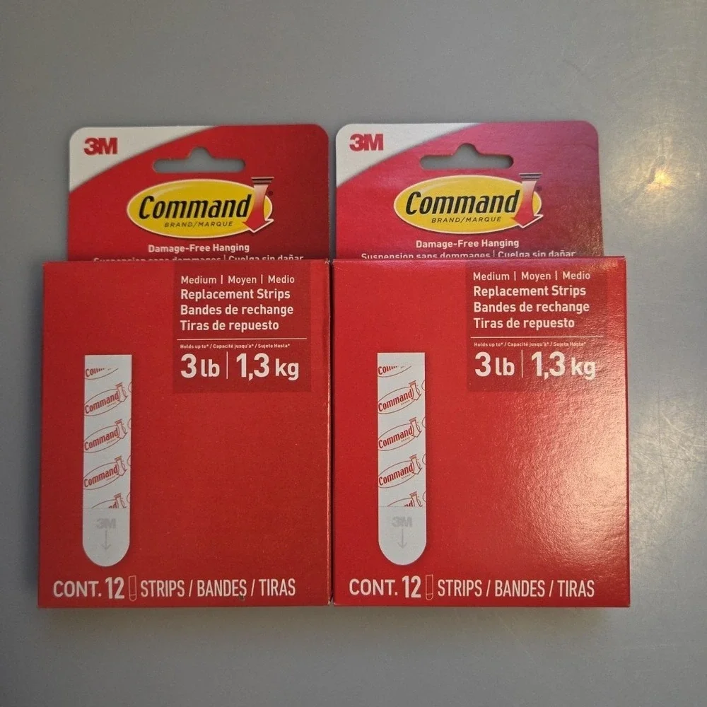 2 Packs of - 3M Command Medium Replacement Adhesive Strips (24 Strips Total) NEW